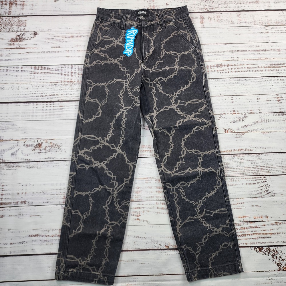 NWT RIPNDIP Wired Denim Pants Men's 28 Black Chain Stitch Relaxed Jeans